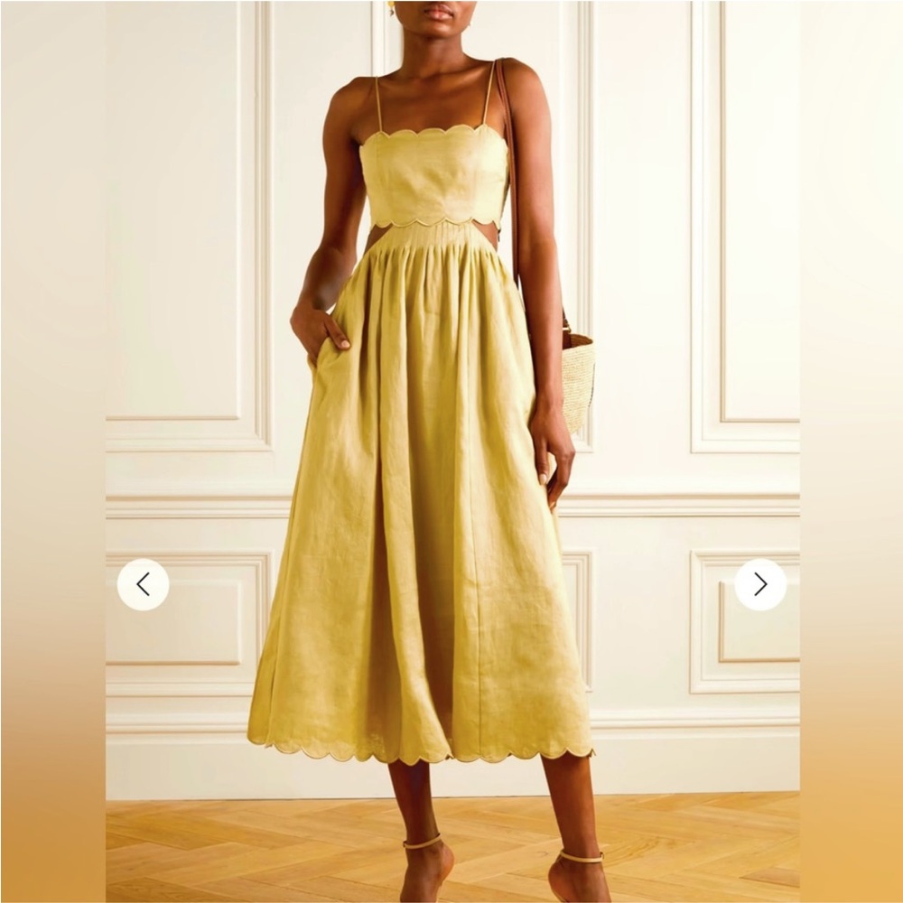 Zimmermann Jude Scallop Linen Lace Up Midi Dress
